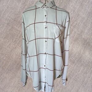 Thread & Supply Tunic‎ Blouse Top Womens XS Beige High Low Button Up Long Sleeve